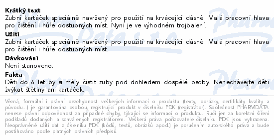 Zubní kartáček speciálně navržený pro použití na krvácející dásně. Malá pracovní hlava pro čištění i hůře dostupných míst. Nyní je ve výhodném trojbalení.