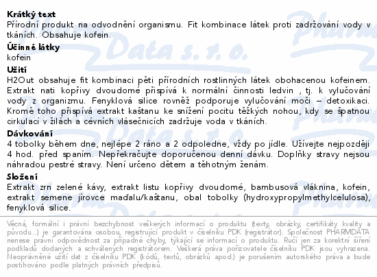 Přírodní produkt na odvodnění organismu. Fit kombinace látek proti zadržování vody v tkáních. Obsahuje kofein.