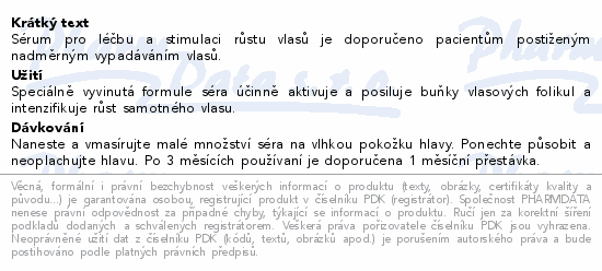 Sérum pro léčbu a stimulaci růstu vlasů je doporučeno pacientům postiženým nadměrným vypadáváním vlasů.