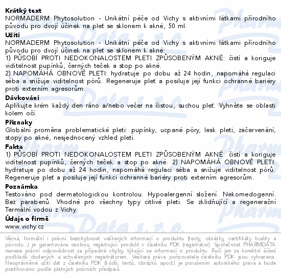NORMADERM Phytosolution - Unikátní péče od Vichy s aktivními látkami přírodního původu pro dvojí účinek na pleť se sklonem k akné, 50 ml.