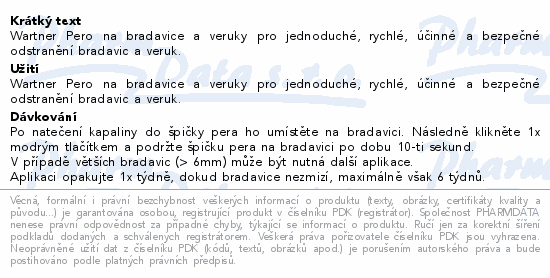 Wartner Pero na bradavice a veruky pro jednoduché, rychlé, účinné a bezpečné odstranění bradavic a veruk.