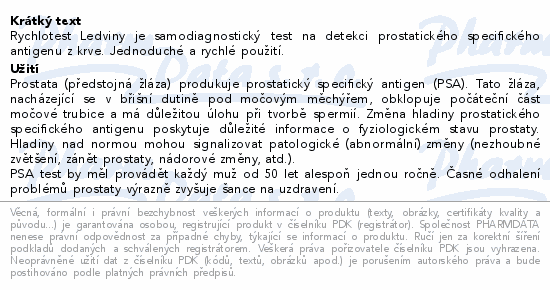 Rychlotest Ledviny je samodiagnostický test na detekci prostatického specifického antigenu z krve. Jednoduché a rychlé použití.