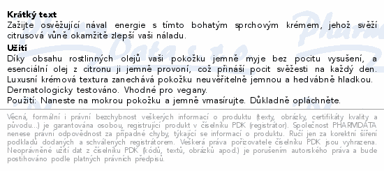 Zažijte osvěžující nával energie s tímto bohatým sprchovým krémem, jehož svěží citrusová vůně okamžitě zlepší vaši náladu.
