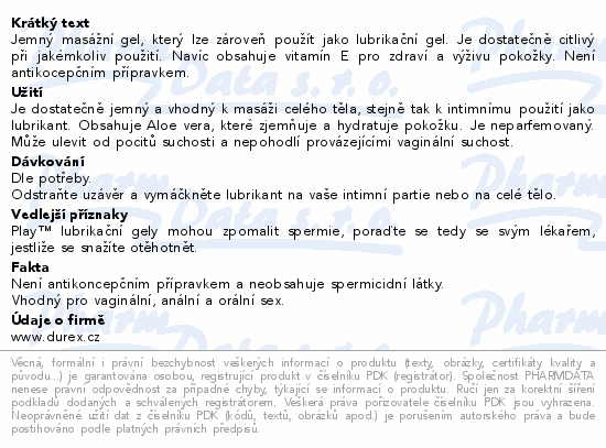 Jemný masážní gel, který lze zároveň použít jako lubrikační gel. Je dostatečně citlivý při jakémkoliv použití. Navíc obsahuje vitamín E pro zdraví a výživu pokožky. Není antikocepčním přípravkem.