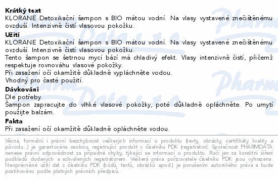 KLORANE Detoxikační šampon s BIO mátou vodní. Na vlasy vystavené znečištěnému ovzduší. Intenzivně čistí vlasovou pokožku.