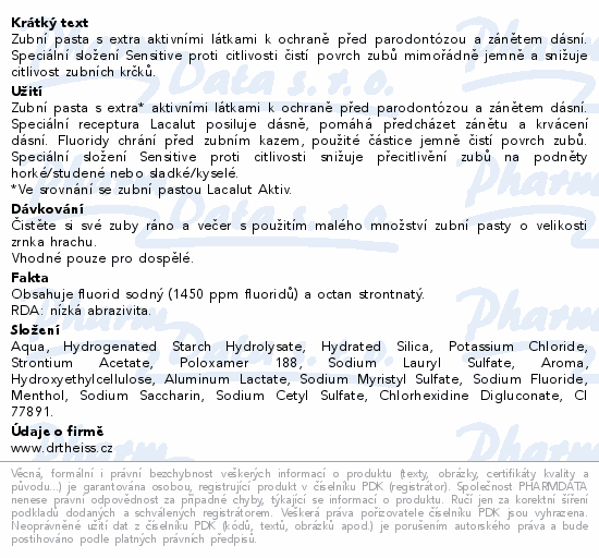 Zubní pasta s extra aktivními látkami k ochraně před parodontózou a zánětem dásní. Speciální složení Sensitive proti citlivosti čistí povrch zubů mimořádně jemně a snižuje citlivost zubních krčků.