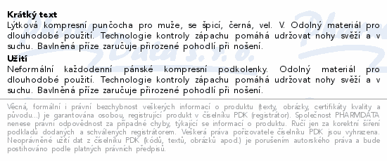 Lýtková kompresní punčocha pro muže, se špicí, černá, vel. V. Odolný materiál pro dlouhodobé použití. Technologie kontroly zápachu pomáhá udržovat nohy svěží a v suchu. Bavlněná příze zaručuje přirozené pohodlí při nošení.