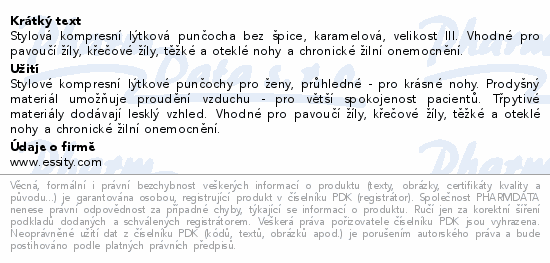 Stylová kompresní lýtková punčocha bez špice, karamelová, velikost III. Vhodné pro pavoučí žíly, křečové žíly, těžké a oteklé nohy a chronické žilní onemocnění.