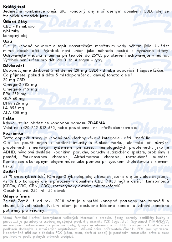 Jedinečná kombinace olejů: BIO konopný olej s přirozeným obsahem CBD, olej ze žraločích a tresčích jater.