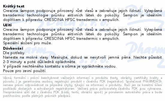 Crescina šampon podporuje přirozený růst vlasů a zabraňuje jejich řídnutí. Vylepšená transdermic technologie průniku aktivních látek do pokožky. Šampon je ideálním doplňkem k přípravku CRESCINA HFSC transdermic v ampulích.