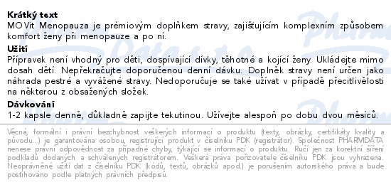 MOVit Menopauza je prémiovým doplňkem stravy, zajišťujícím komplexním způsobem komfort ženy při menopauze a po ní.