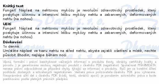 FungeX Náplast na nehtovou mykózu je revoluční zdravotnický prostředek, který poskytuje účinnou a intenzivní léčbu mykózy nehtu a zabarvených, deformovaných nehtu (na nohou).
