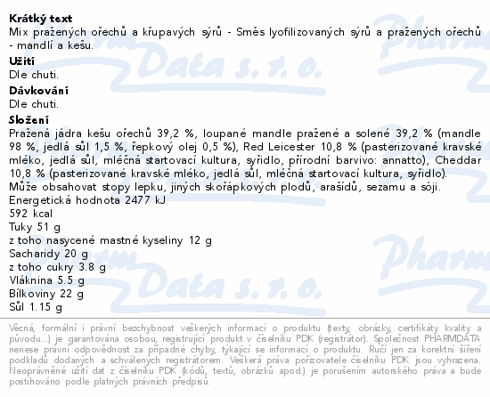 Mix pražených ořechů a křupavých sýrů - Směs lyofilizovaných sýrů a pražených ořechů - mandlí a kešu.