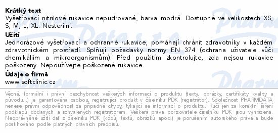 Vyšetřovací nitrilové rukavice nepudrované, barva modrá. Dostupné ve velikostech XS, S, M, L, XL. Nesterilní.