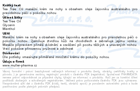 Tea Tree Oil masážní krém na nohy s obsahem oleje čajovníku australského pro pravidelnou péči o pokožku nohou.