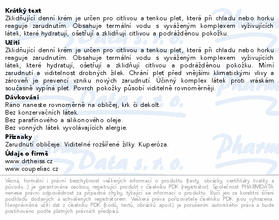 Zklidňující denní krém je určen pro citlivou a tenkou pleť, která při chladu nebo horku reaguje zarudnutím. Obsahuje termální vodu s vyváženým komplexem vyživujících látek, které hydratují, ošetřují a zklidňují citlivou a podrážděnou pokožku.