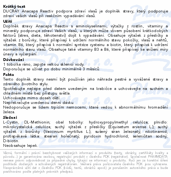 DUCRAY Anacaps Reactiv podpora zdraví vlasů je doplněk stravy, který podporuje zdraví vašich vlasů při reakčním vypadávání vlasů.