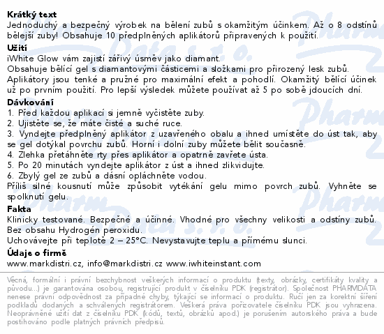 Jednoduchý a bezpečný výrobek na bělení zubů s okamžitým účinkem. Až o 8 odstínů bělejší zuby! Obsahuje 10 předplněných aplikátorů připravených k použití.