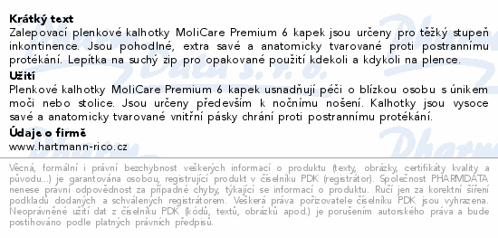 Zalepovací plenkové kalhotky MoliCare Premium 6 kapek jsou určeny pro těžký stupeň inkontinence. Jsou pohodlné, extra savé a anatomicky tvarované proti postrannímu protékání. Lepítka na suchý zip pro opakované použití kdekoli a kdykoli na plence.