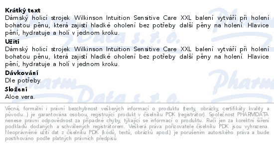 Dámský holicí strojek Wilkinson Intuition Sensitive Care XXL balení vytváří při holení bohatou pěnu, která zajistí hladké oholení bez potřeby další pěny na holení. Hlavice pění, hydratuje a holí v jednom kroku.