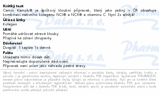 Cemio Kamzík® je špičkový kloubní přípravek, který jako jediný v ČR obsahuje kombinaci nativního kolagenu NCI® a NCII® a vitaminu C. Nyní 2x silnější!