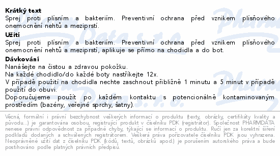 Sprej proti plísním a bakteriím. Preventivní ochrana před vznikem plísňového onemocnění nehtů a meziprstí.