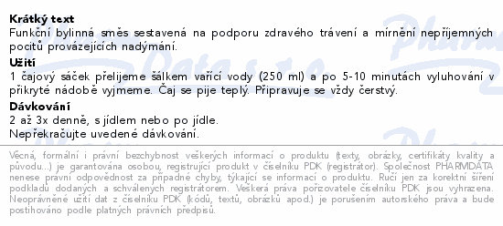 Funkční bylinná směs sestavená na podporu zdravého trávení a mírnění nepříjemných pocitů provázejících nadýmání.