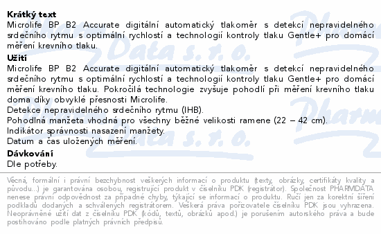 Microlife BP B2 Accurate digitální automatický tlakoměr s detekcí nepravidelného srdečního rytmu s optimální rychlostí a technologií kontroly tlaku Gentle+ pro domácí měření krevního tlaku.