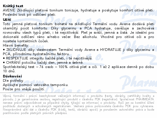 AVENE Zklidňující pleťové tonikum tonizuje, hydratuje a poskytuje komfort citlivé pleti. Poslední krok při odlíčení pleti.