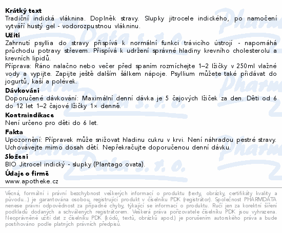 Tradiční indická vláknina. Doplněk stravy. Slupky jitrocele indického, po namočení vytváří hustý gel - vodorozpustnou vlákninu.