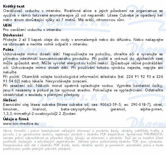 Osvěžovač vzduchu v interiéru. Rostlinné silice a jejich působení na organismus se využívá v rámci takzvané aromaterapie již od nepaměti. Litsea Cubeba je opadavý keř nebo strom dorůstající výšky až 7 metrů. Má svěží, citronovou vůni.