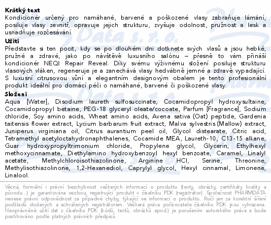 Kondicionér určený pro namáhané, barvené a poškozené vlasy zabraňuje lámání, posiluje vlasy zevnitř, opravuje jejich strukturu, zvyšuje odolnost, pružnost a lesk a usnadňuje rozčesávání.