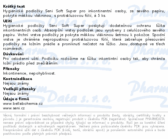 Hygienické podložky Seni Soft Super pro inkontinentní osoby, ze savého papíru, pokryté měkkou vlákninou, s protiskluzovou fólií, á 5 ks.