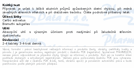Přípravek je urček k léčbě akutních průjmů způsobených dietní chybou, při méně závažných střevních infekcích a při dráždivém tračníku. Čtěte pozorně příbalový leták.