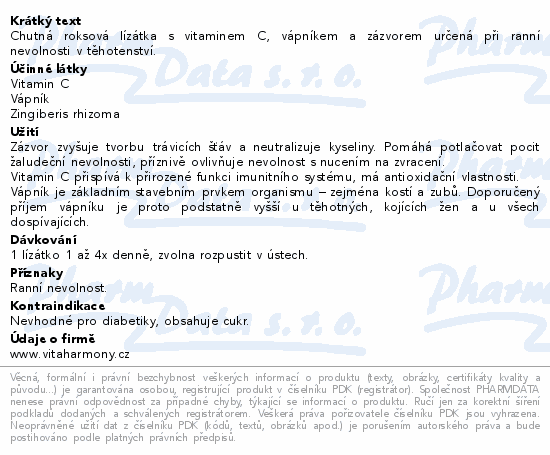 Chutná roksová lízátka s vitaminem C, vápníkem a zázvorem určená při ranní nevolnosti v těhotenství.