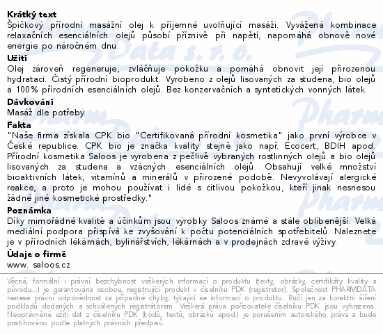 Špičkový přírodní masážní olej k příjemné uvolňující masáži. Vyvážená kombinace relaxačních esenciálních olejů působí příznivě při napětí, napomáhá obnově nové energie po náročném dnu.