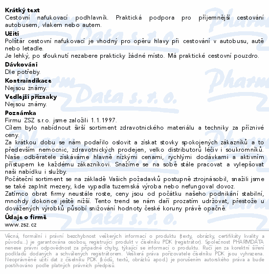 Cestovní nafukovací podhlavník. Praktická podpora pro příjemnější cestování autobusem, vlakem nebo autem.
