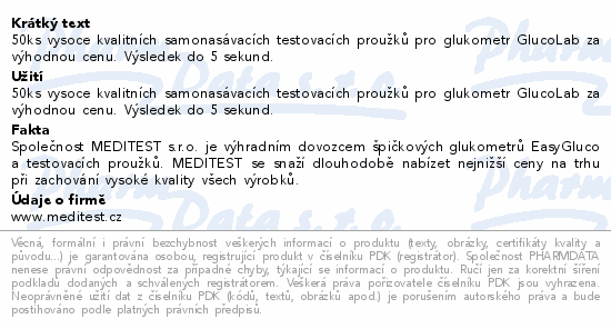 50ks vysoce kvalitních samonasávacích testovacích proužků pro glukometr GlucoLab za výhodnou cenu. Výsledek do 5 sekund.